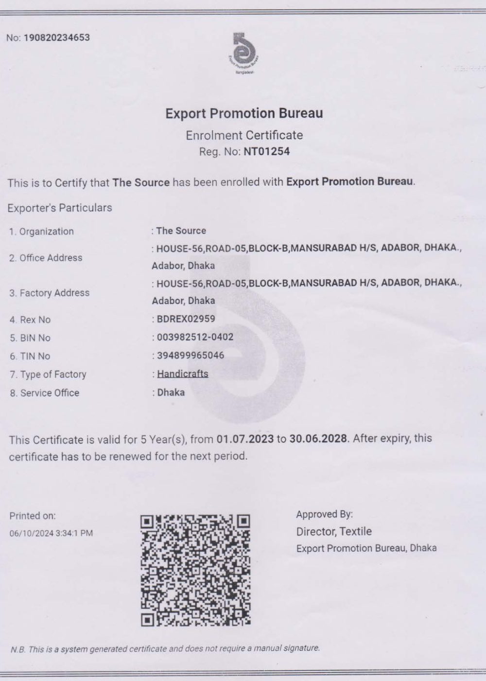 Erolmment Cert 2023-2028